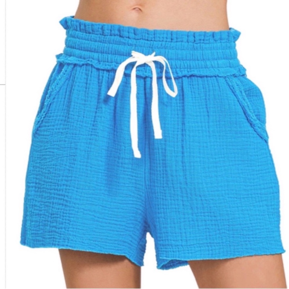 Women’s Zenana Deep Sky Blue Drawstring Waist Casual Shorts